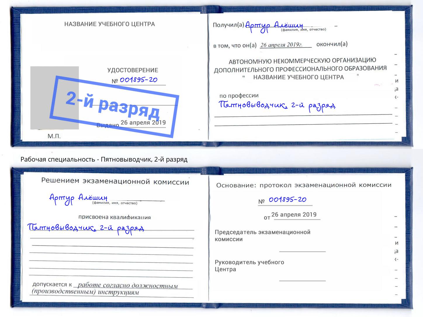 корочка 2-й разряд Пятновыводчик Протвино