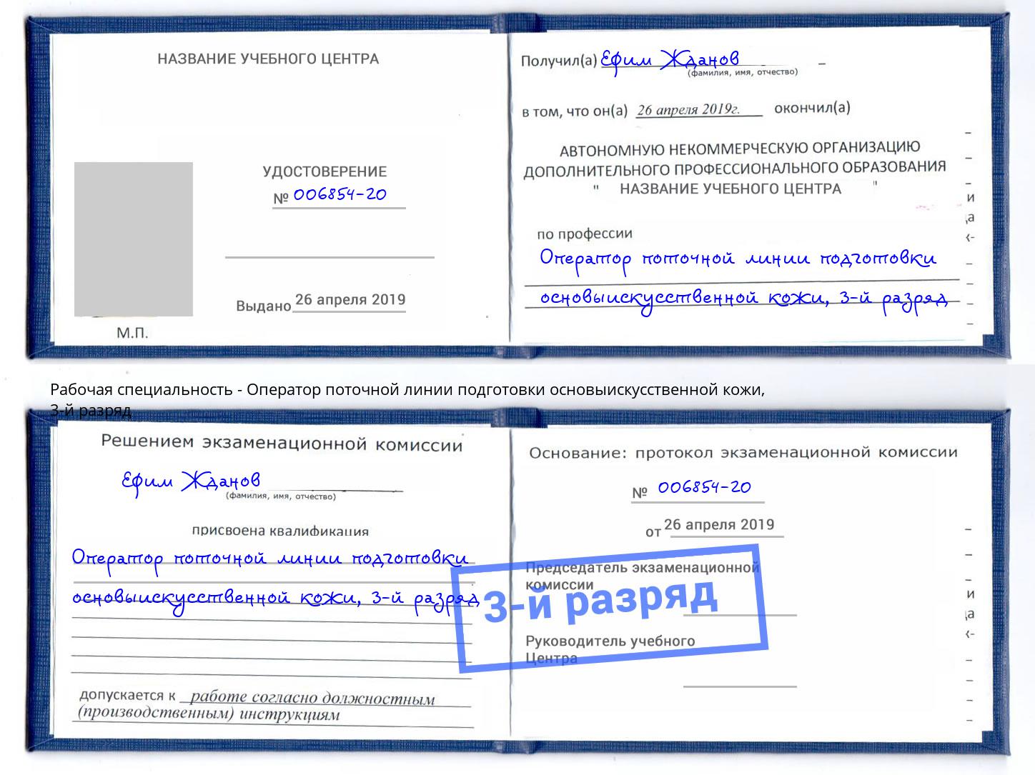 корочка 3-й разряд Оператор поточной линии подготовки основыискусственной кожи Протвино