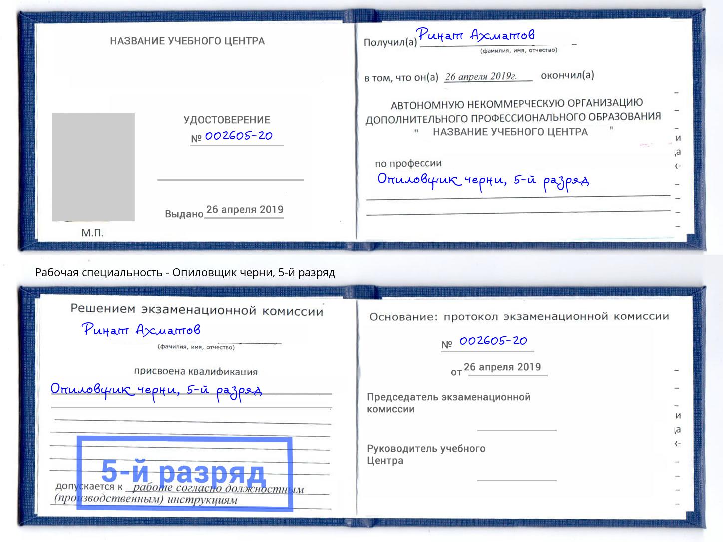 корочка 5-й разряд Опиловщик черни Протвино