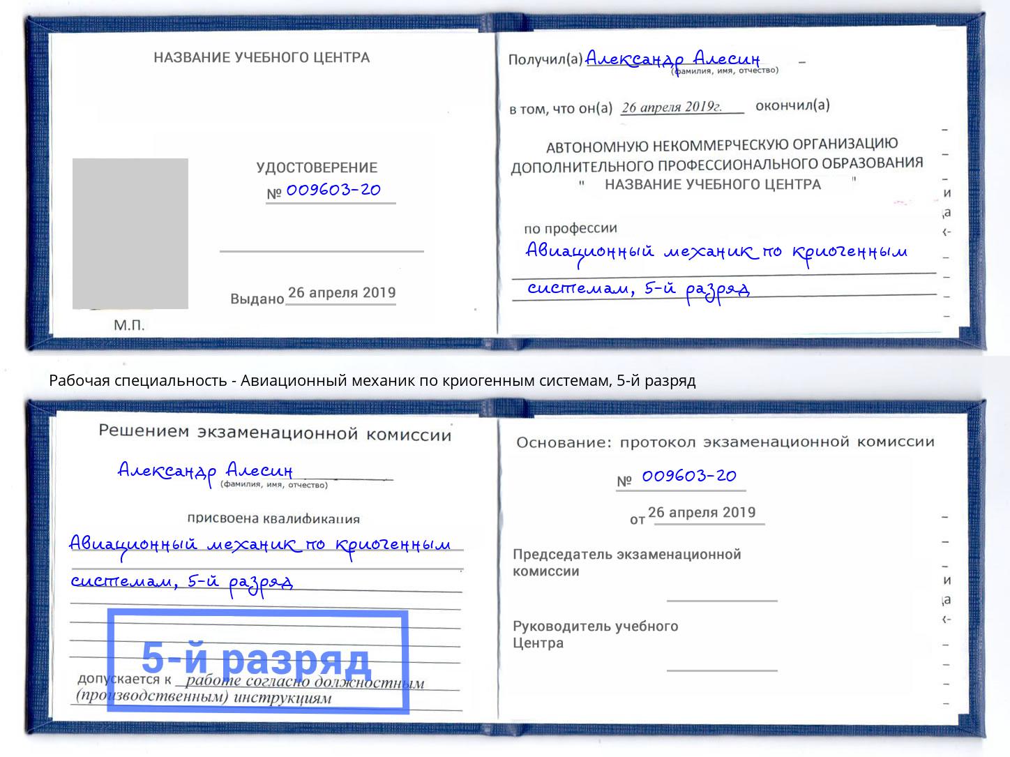 корочка 5-й разряд Авиационный механик по криогенным системам Протвино